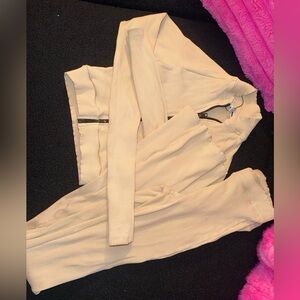 Fashion Nova Cream Ribbed Track Set